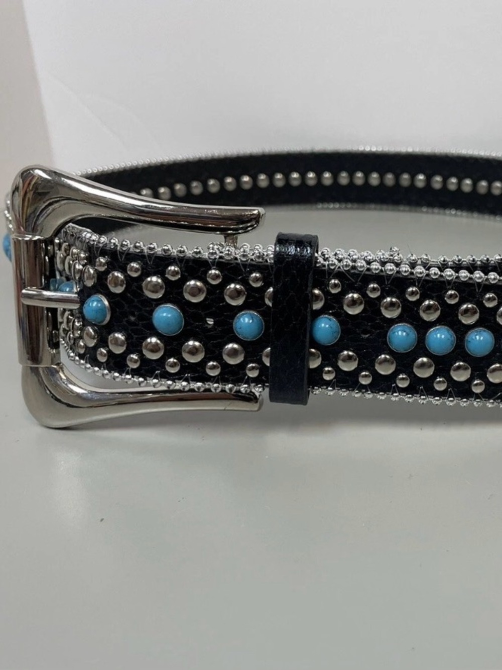Rue 21 etc! Women’s  black faux leather  belt Studded Faux Turquoise Stones.